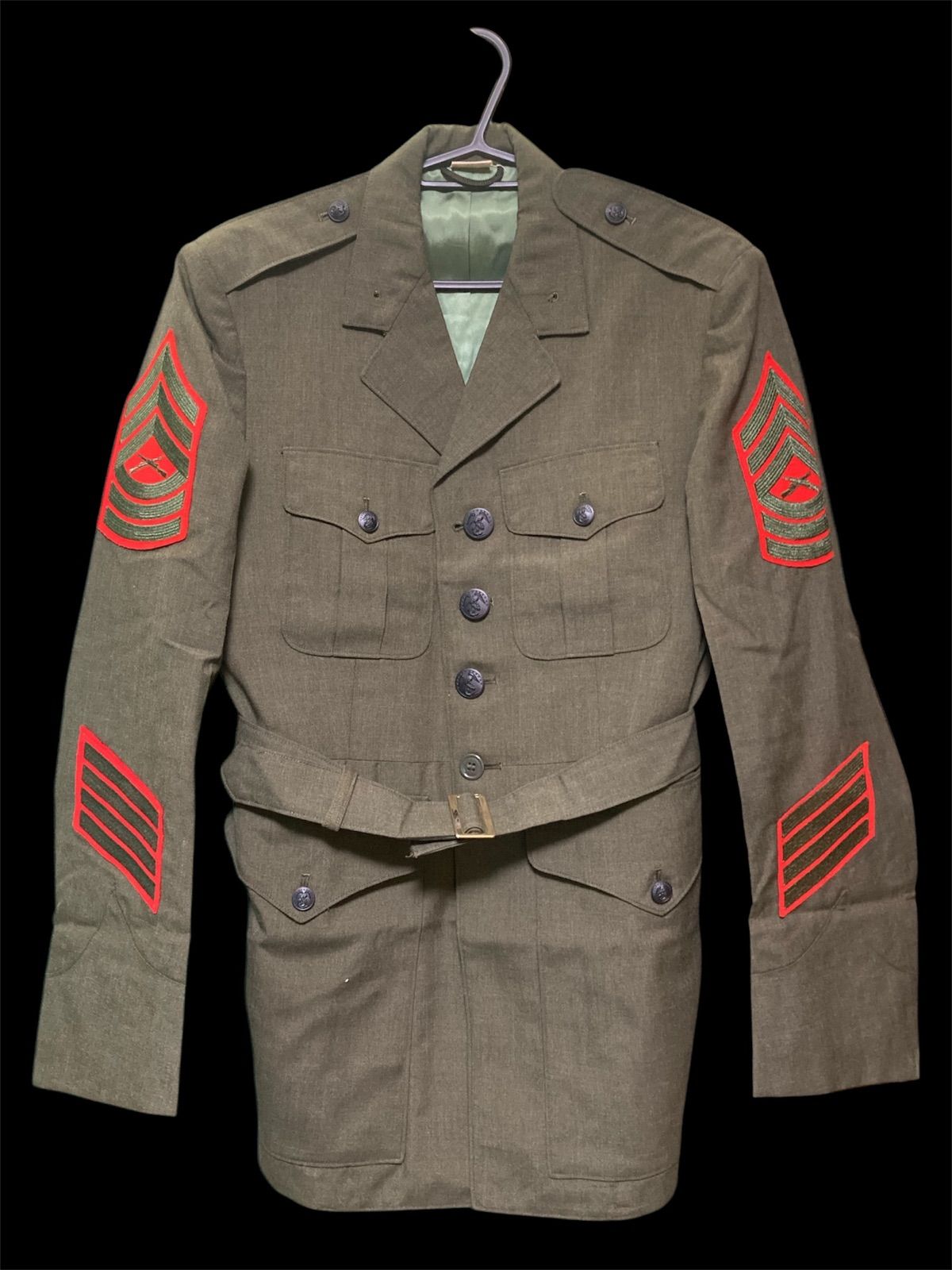 米海兵隊のサービスアルファ制服 Service Alpha Uniform 米軍 USMC 海兵 ミリタリージャケット エポレット 肩パッド オリーブ 自衛隊 海外 N25J T 12
