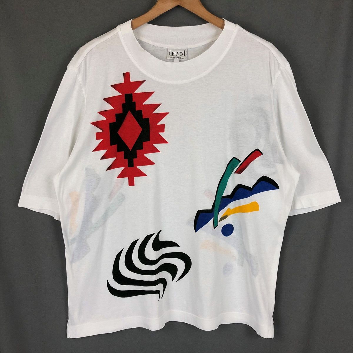 【古着】 delmod 総Tシャツ 幾何学 コラージュ ヴィンテージ ホワイト系 メンズL 【中古】 n021317