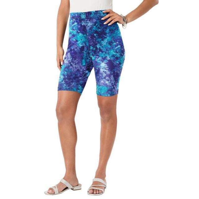 【送料無料】 ロアマンズ レディース ハーフパンツ・ショーツ ボトムス Roaman's Women's Plus Size Essential Stretch Bike Short Navy Blue Texture
