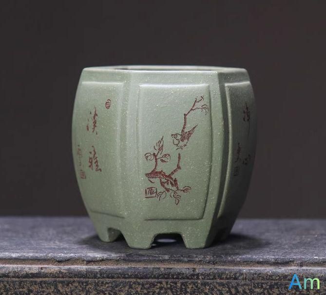 六方形の宮灯盆 紫砂の鉢 盆栽鉢 植木鉢 小品盆栽鉢 大品盆栽鉢