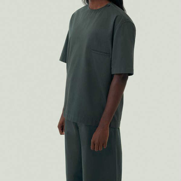 ロンハーマン別注 LEMAIRE 半袖シャツ プルオーバー ボタンネックトップ LEMAIRE ルメール 22SS BUTTON NECK TOP コットンツイル ボタン