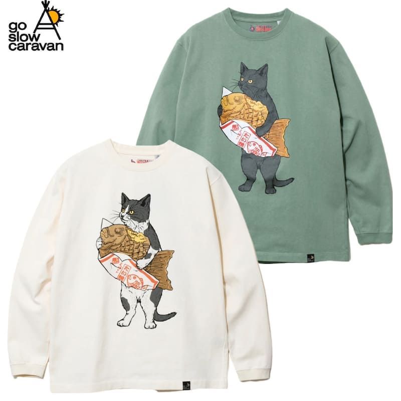 新品 ゴースローキャラバン go slow caravan 長袖 Tシャツ 長袖Tシャツ たい焼き タイ焼き ネコ 猫 ねこ ユニセックス メンズ レディース