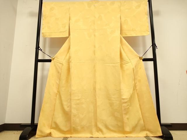 平和屋着物●上質な色無地 舞葉地紋 支子色 ロング丈 正絹 ♥ DAAY2493op