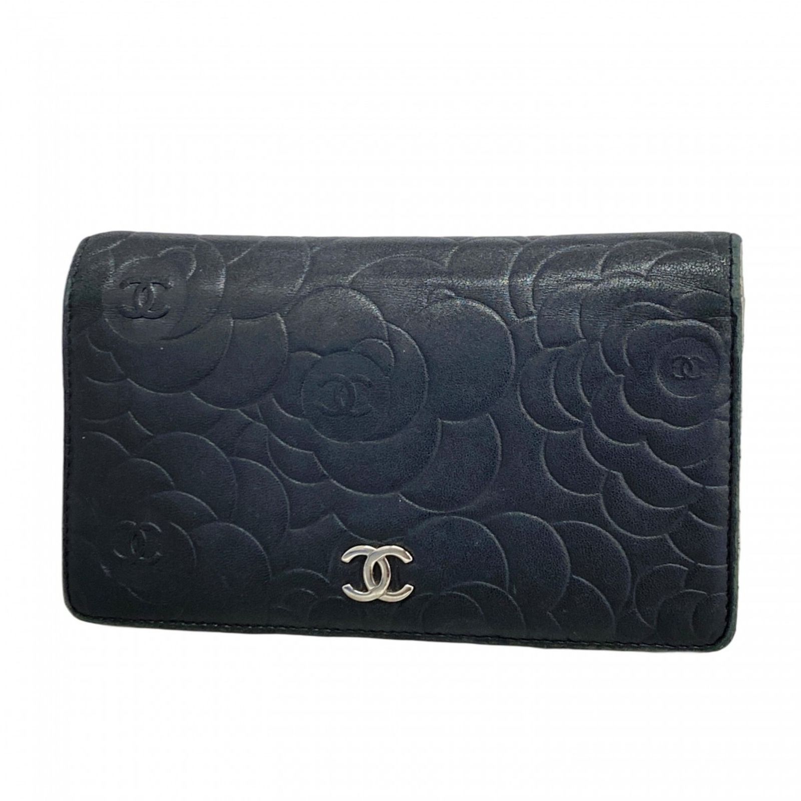 シャネル(Chanel) シャネル 長財布 カメリア レザー ブラック