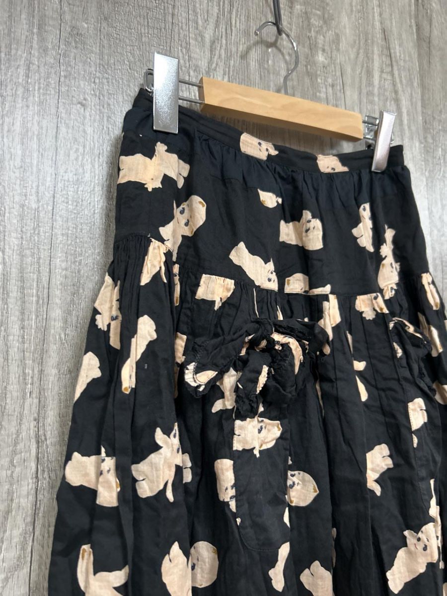 ピンクハウス キューピー柄 ギャザー スカート 黒 ◎レディース