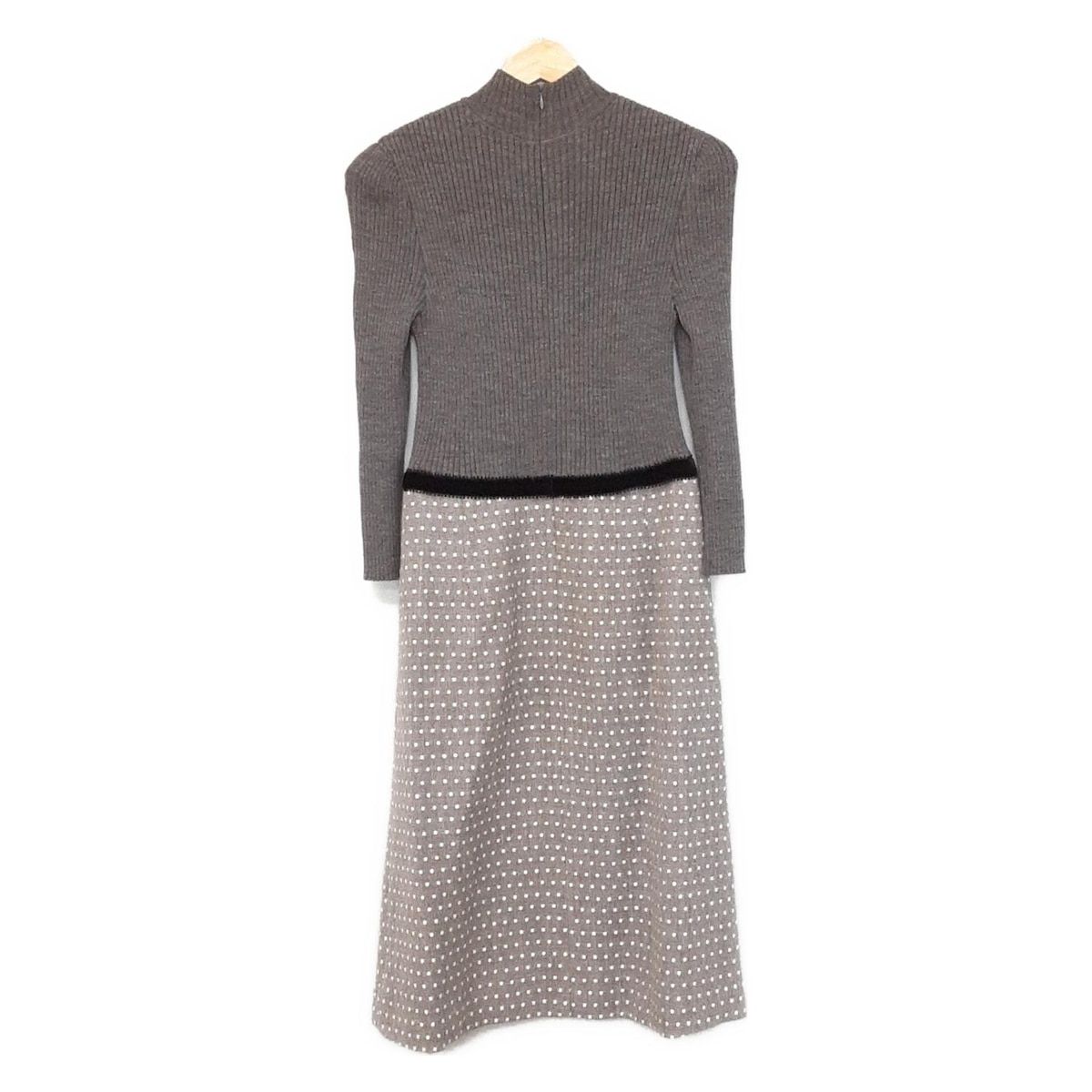 エムズグレイシー ワンピース サイズ40 M レディース - グレー×ダークグレー×白 ハイネック 長袖 ロング ニット ドット柄