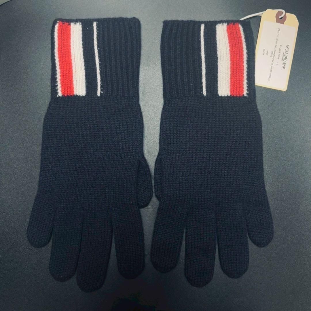 ♥級 トムブラウン THOM BROWNE トリコロール グローブ 手袋 ウール 紺 ネイビー MKG011B-Y1018 415