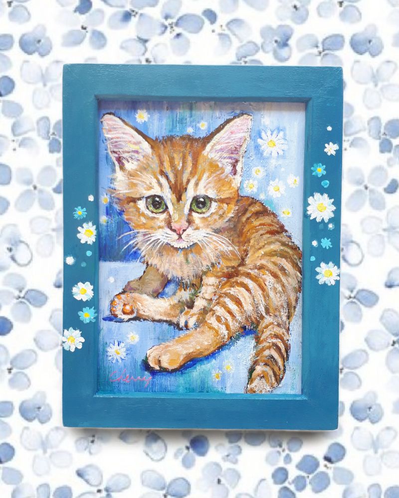 ［匿名で配送］一点もの 猫 油絵 油彩 絵 インテリア 一点物】『 茶色の天使 』 油絵 油彩 インテリアアート - メルカリ