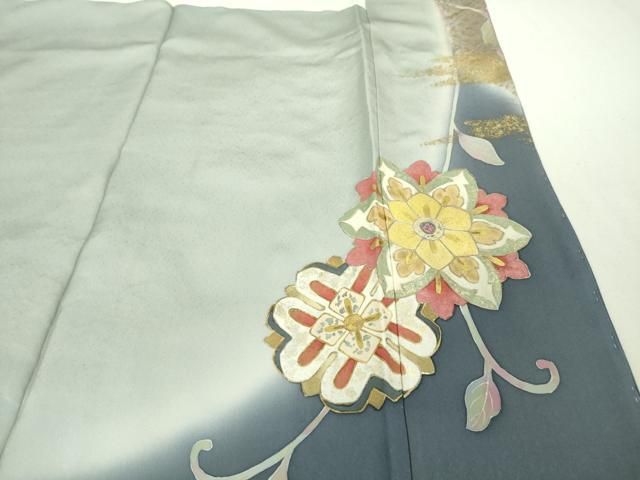 平和屋本店■希少　皇室献上作家　野村静枝　佐賀錦　色留袖　駒刺繍　花唐草文　暈し染め　秘色色地　金銀彩　逸品　DZAA4229kh5 平和屋本店□希少 皇室献上作家 野村静枝 佐賀錦 色留袖 駒刺繍 花唐草