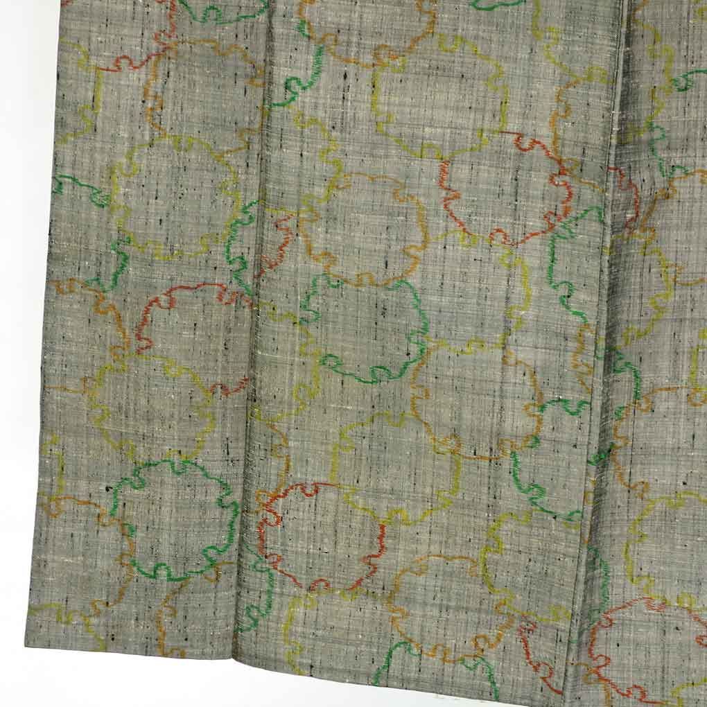 紬 身丈155cm 裄63cm 前幅25cm 後幅30cm 袖丈45cm 袖幅32.5cm レディース 単衣 雪輪 裄Mサイズ 初夏 初秋用 正絹 シルク グレー リメイク リユース リサイクル 呉服のきくや