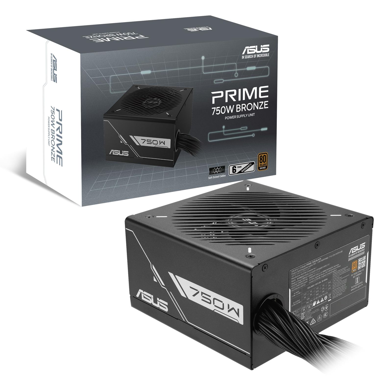ASUS Prime 750W Bronze PSU 電源ユニット オールラウンド PC やゲーミング リグに効率的 耐久性のある電力供給 PRIME-750B-BLACK 正規代理店品