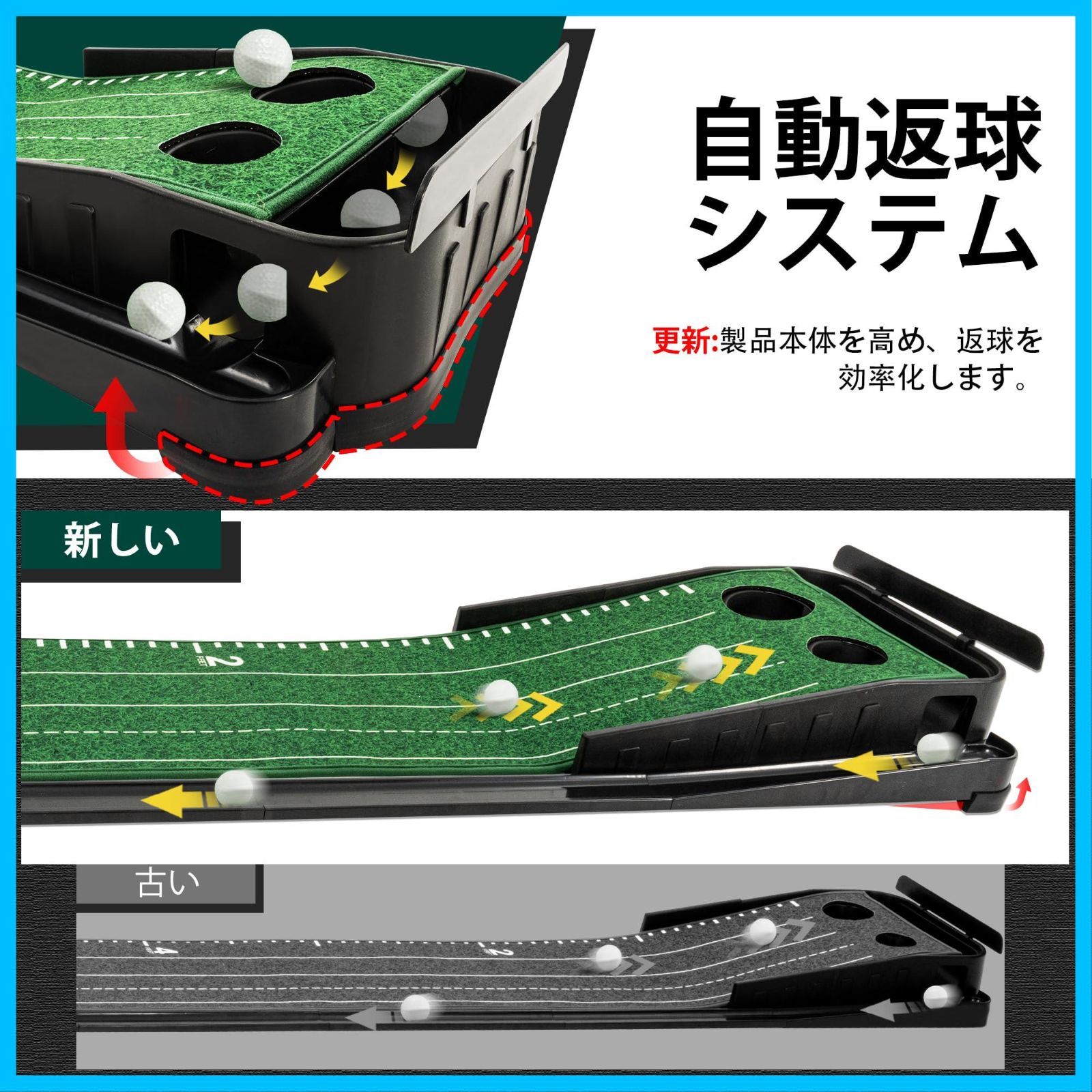 【新着商品】パター 練習 パターマット ゴルフ マット アプローチ 静音 屋内 屋外 練習器具 室内 3m パター練習マット 返球機能付き 自動 ゴルフパターマット ropoda