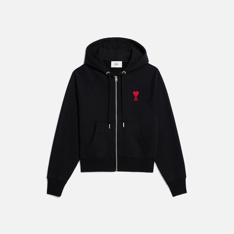 AMI Paris ジップパーカー メンズ レディース ユニセックス 正規品 カジュアル トップス フード付き ダンス ストリート スポーツ 秋冬 春物 春服 ブラック