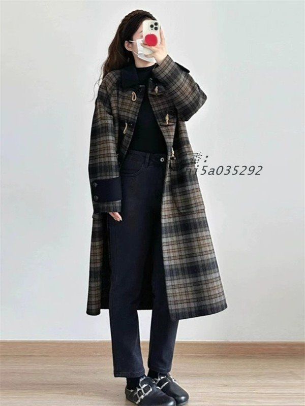 ダッフルコート ステンカラーコート チェック柄 レディース ロング丈 ロングコート トップス ダッフル コート 女性 アウター kni5a035292