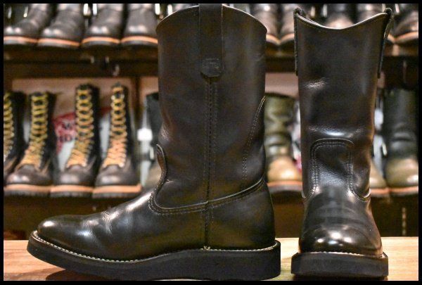 【6.5E 良品 06年 カスタム】レッドウィング 8155 ペコス 黒 ブラッククローム ビブラム プルオン ブーツ redwing pecos HOPESMORE【FA487】