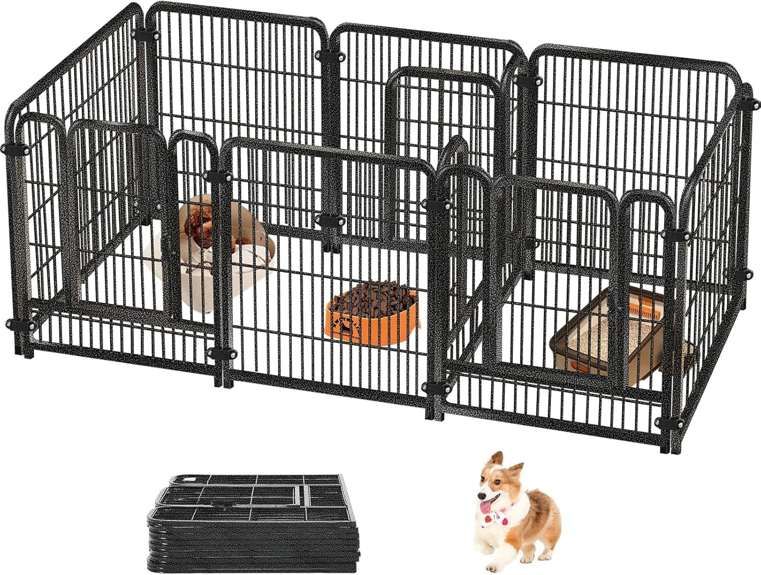 Areden ペットサークル ペットフェンス 犬 サークルケージ ドア付き 3つのドア 182x60x70cm 折りたたみ 栅 組立簡単 レイアウト自由 トイレトレーニング 脱走防止 自立 ケージ 犬用 小型犬 中型犬 大型犬 屋内外兼用 ペット用品