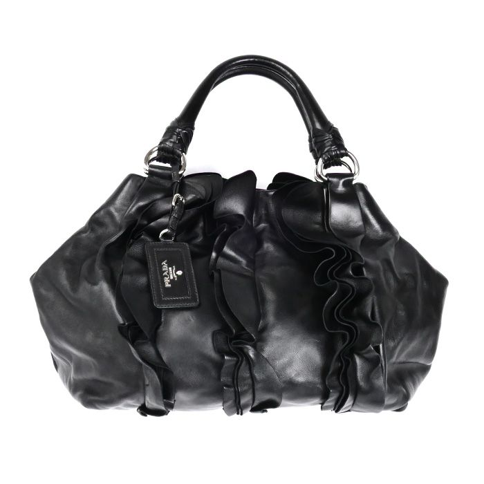 PRADA プラダ ハンドバッグ ブラック BR3987 フリル レディース