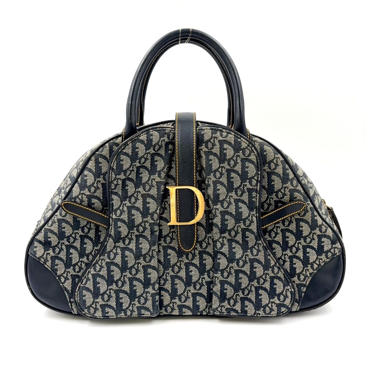 Christian Dior トロッターモノグラム柄バッグネイビー ゴールド金具 Christian Dior トロッターモノグラム柄バッグネイビー ゴールド