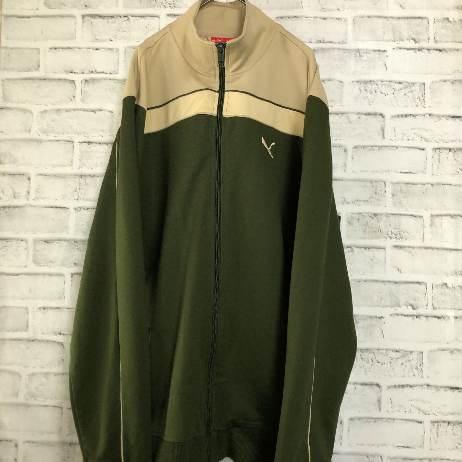 希少カーキXXL⭐️PUMA トラックジャケット/ジャージ 刺繍プーマロゴ 