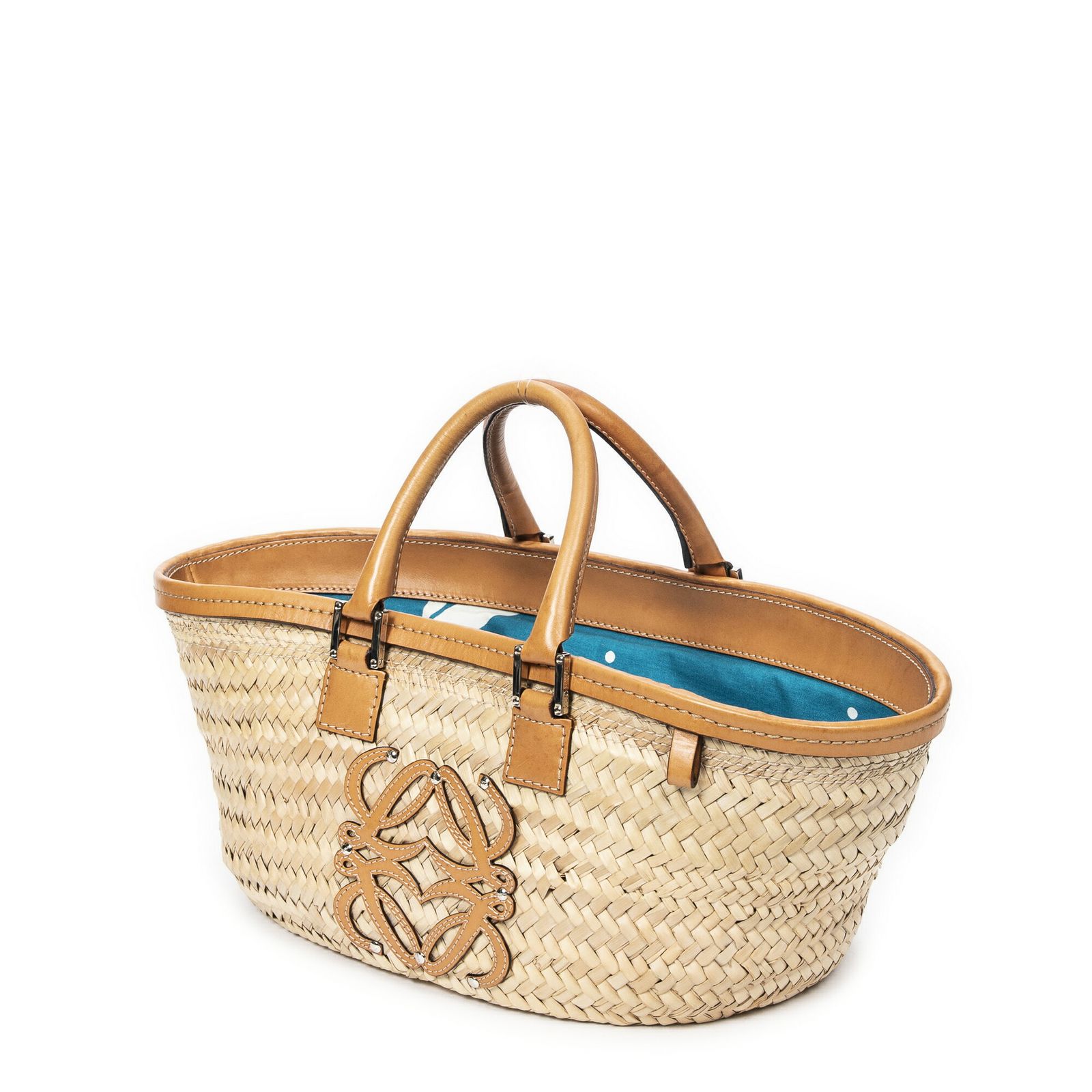 LOEWE ロエベアイスクリームモチーフラフィアハンドバッグベージュ ブラウンウオーベンラフィアキャンバスA