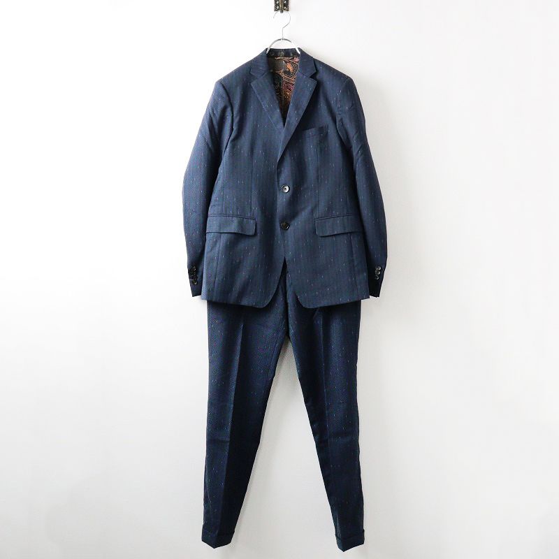 現行タグ イタリア製 エトロ ETRO ストライプ ネップ加工 スーツ 48