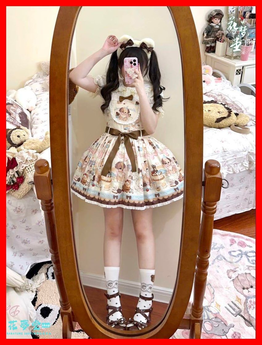 25年 全新 ワンちゃん柄ジャンパースカート ロリータワンピース お出かけ女子会に最適