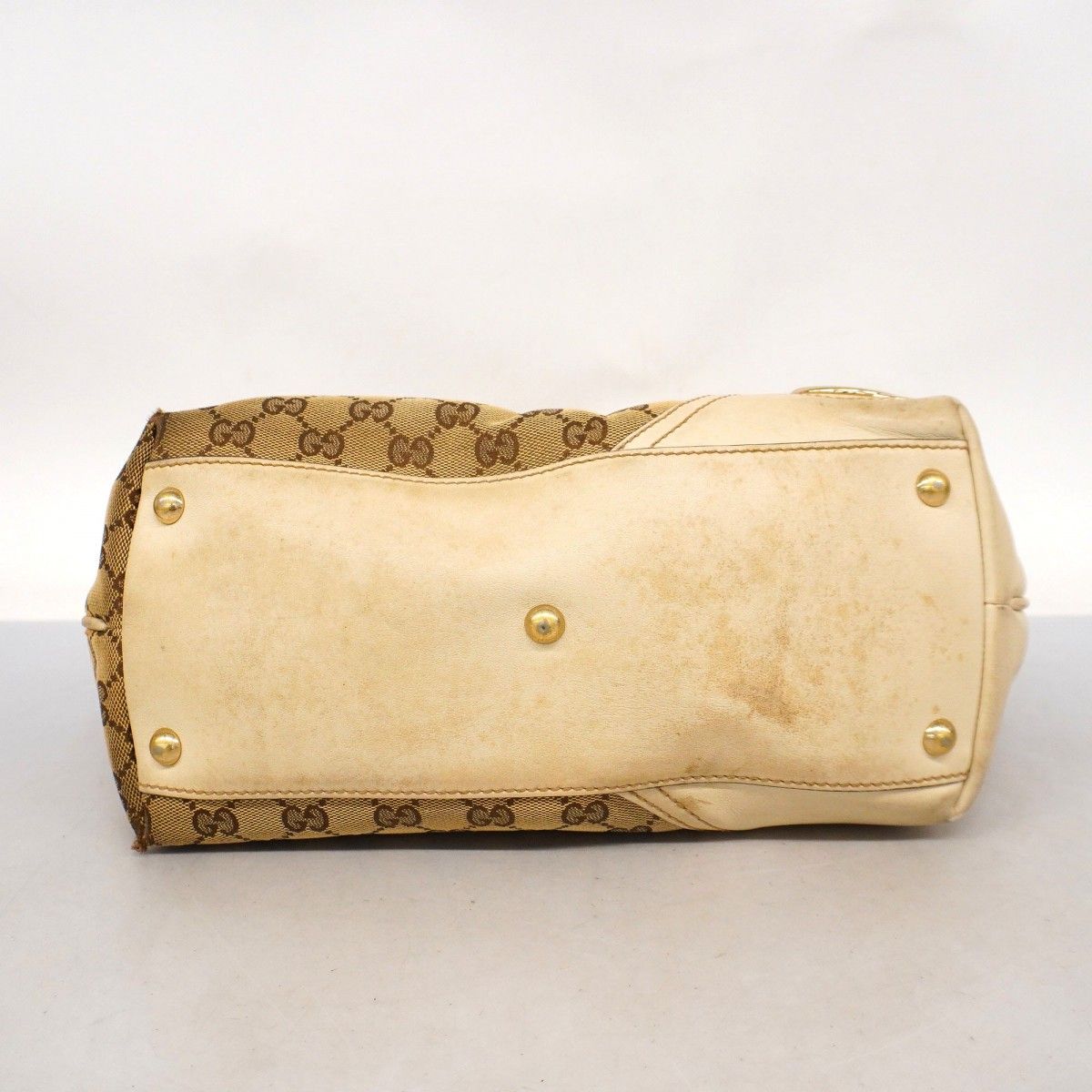 【美品】グッチ　巾着型　ハンドバッグ　GGキャンバス　ゴールド金具　保存袋付き GUCCI グッチ ショルダーバッグ 巾着 GGキャンバス レザー