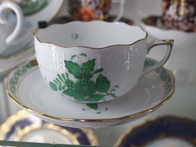 極美品 ヘレンド Herend アポニーグリーン カップ＆ソーサー インドの