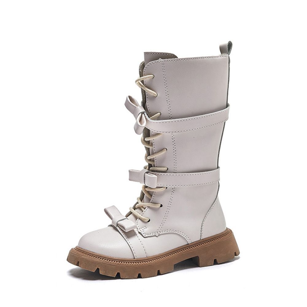 オフホワイト  33(20.5cm)  キッズ ブーツ pkboots88222 キッズ ロングブーツ ロング ブーツ 女の子 ローヒール ローシューズ 子供靴 靴 子供ブーツ フォーマル靴 フォーマルシューズ レースアップ