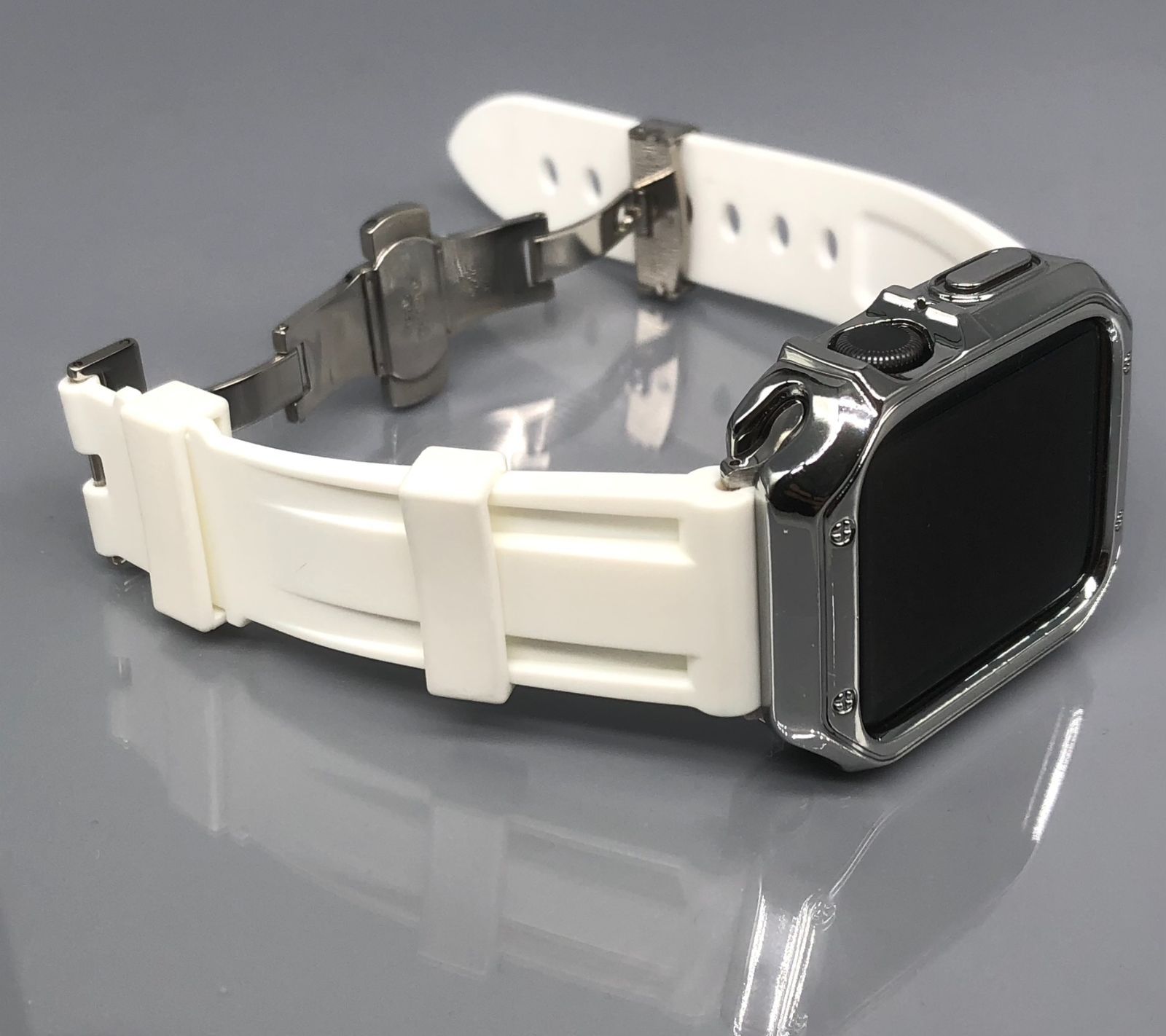 100％保証 GimelZayinセット カスタム ホワイト シルバー アップルウォッチバンド ラバーベルト Apple Watch カバー ケース  メンズ レディース 38mm 40mm 41mm 42mm 44mm 45mm メンズ レディース 5107.20円 時計 