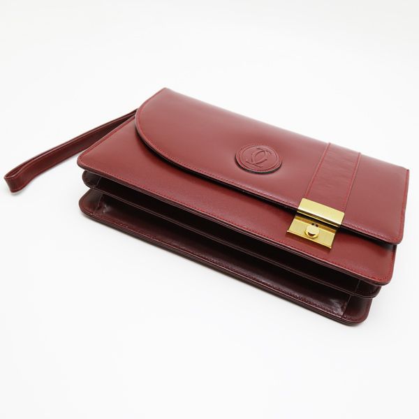 カルティエ セカンドバッグ マストライン レザー ボルドー ゴールド