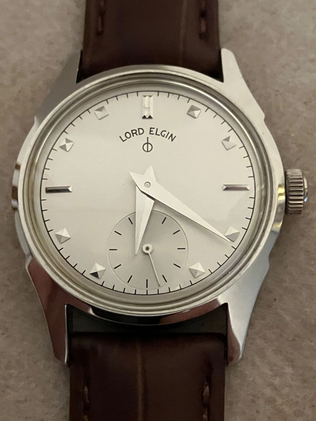 【値下げ】腕時計　エルジン　ELGIN　スモセコ　手巻き　修理保証書付き　美品 HA-2014| ロード・エルジン LORD ELGIN USA製 ドライバーズ