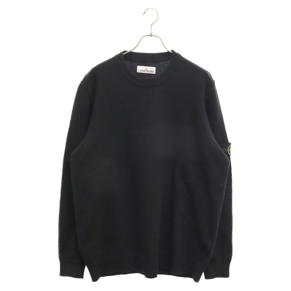 STONE ISLAND (ストーンアイランド) LAMBSWOOL CREW NECK KNIT 7GG ロゴパッチ ラムウール ニットセーター ブラック 7715508A3