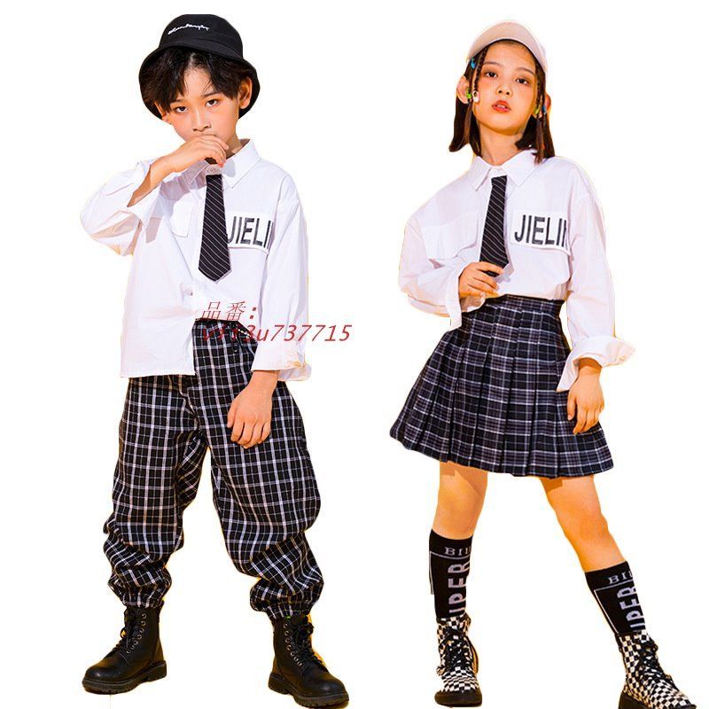 キッズ ダンス 衣装 セットアップ 長袖 シャツ ダンスウェア チェック