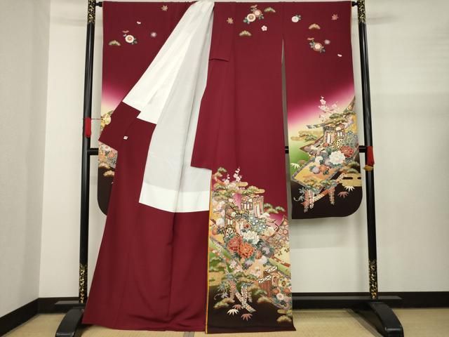 平和屋着物▽豪華振袖 駒刺繍 御所車花文 暈し染め 金彩 正絹