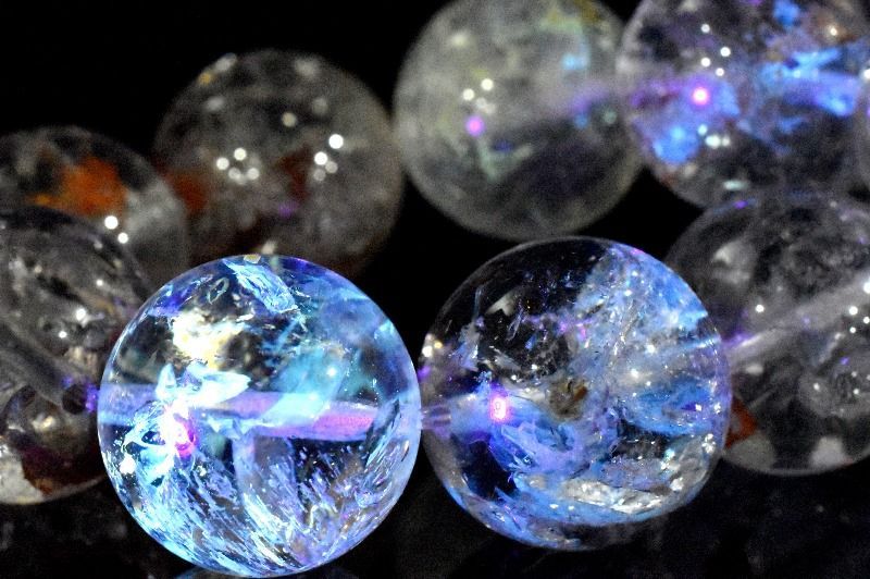 １点物 ライモナイト入り オイルインクォーツ 石油入り水晶 15.5mm ブレスレット _MA2125