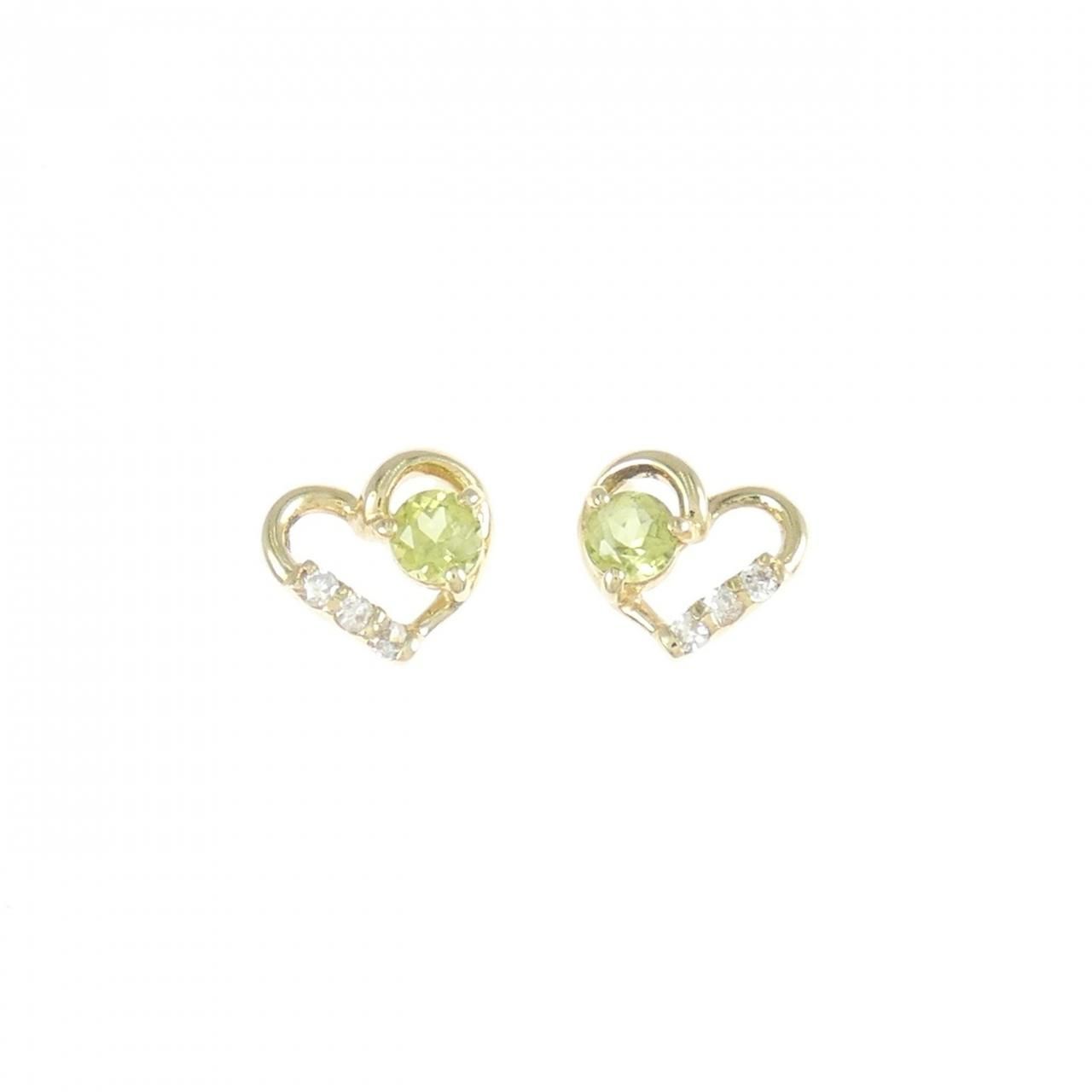 K10YG ハート ペリドット ピアス