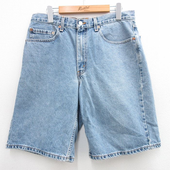 W32/古着 リーバイス Levis 550 ショート パンツ ショーツ メンズ 90s コットン 紺 ネイビー デニム 24may25 中古 ボトムス 短パン ショー