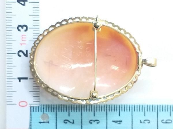 【ｂ403】 カメオ メノウ ブローチ ネックレス トップ アクセサリー K18 18金 刻印有 総重量13.64g メノウカメオネックレス 18金 ゴールド枠 美しい女性人物像