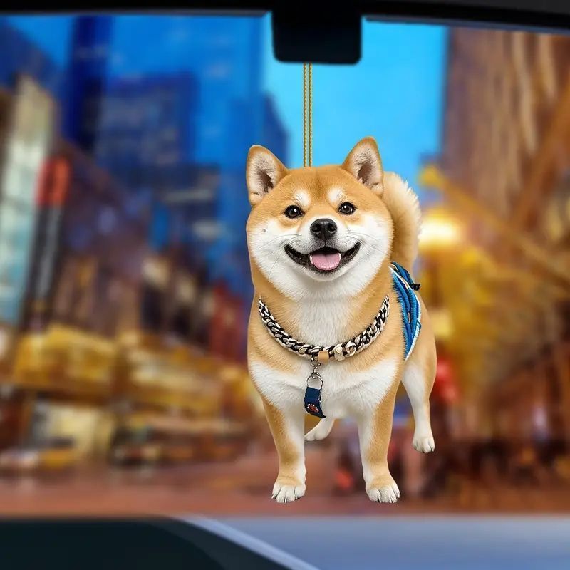 平面アクリル柴犬フィギュア笑顔の柴犬の吊り下げオーナメント - 耐久性のあるアクリル製の犬のペンダント装飾、ミラー、バッグ、キーに最適、記念日、バレンタインデー、クリスマスプ