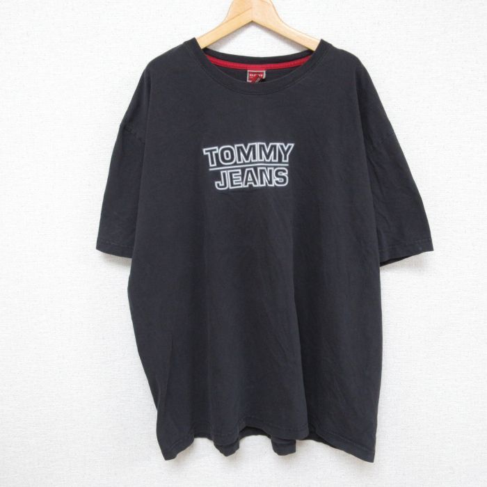XL/古着 トミーヒルフィガー TOMMY HILFIGER 半袖 ブランド Tシャツ メンズ ビックロゴ 大きいサイズ コットン クルーネック 黒 ブラック 2