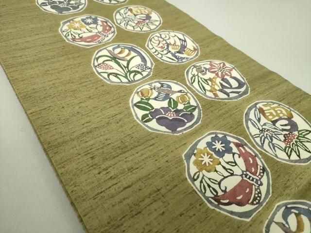 平和屋着物○九寸名古屋帯 紬地 型染め 成り物 正絹 逸品 DAAU6589ob  