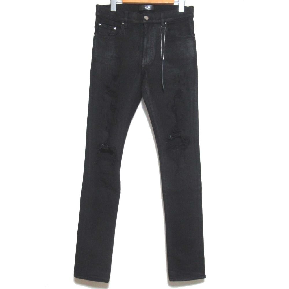 美品 AMIRI アミリ クラッシュ加工 ストレッチ スキニー デニムパンツ ジーンズ 29 ブラック メンズ 古着 中古 USED