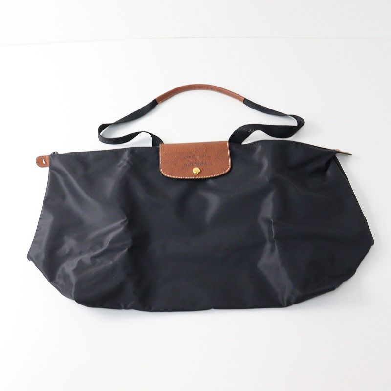 極美品　ロンシャン　ボストンバッグ　旅行バッグ　ナイロン×レザー　ブラック ロンシャン LONGCHAMP 1911 619 ショルダーバッグ LE PLIAGE