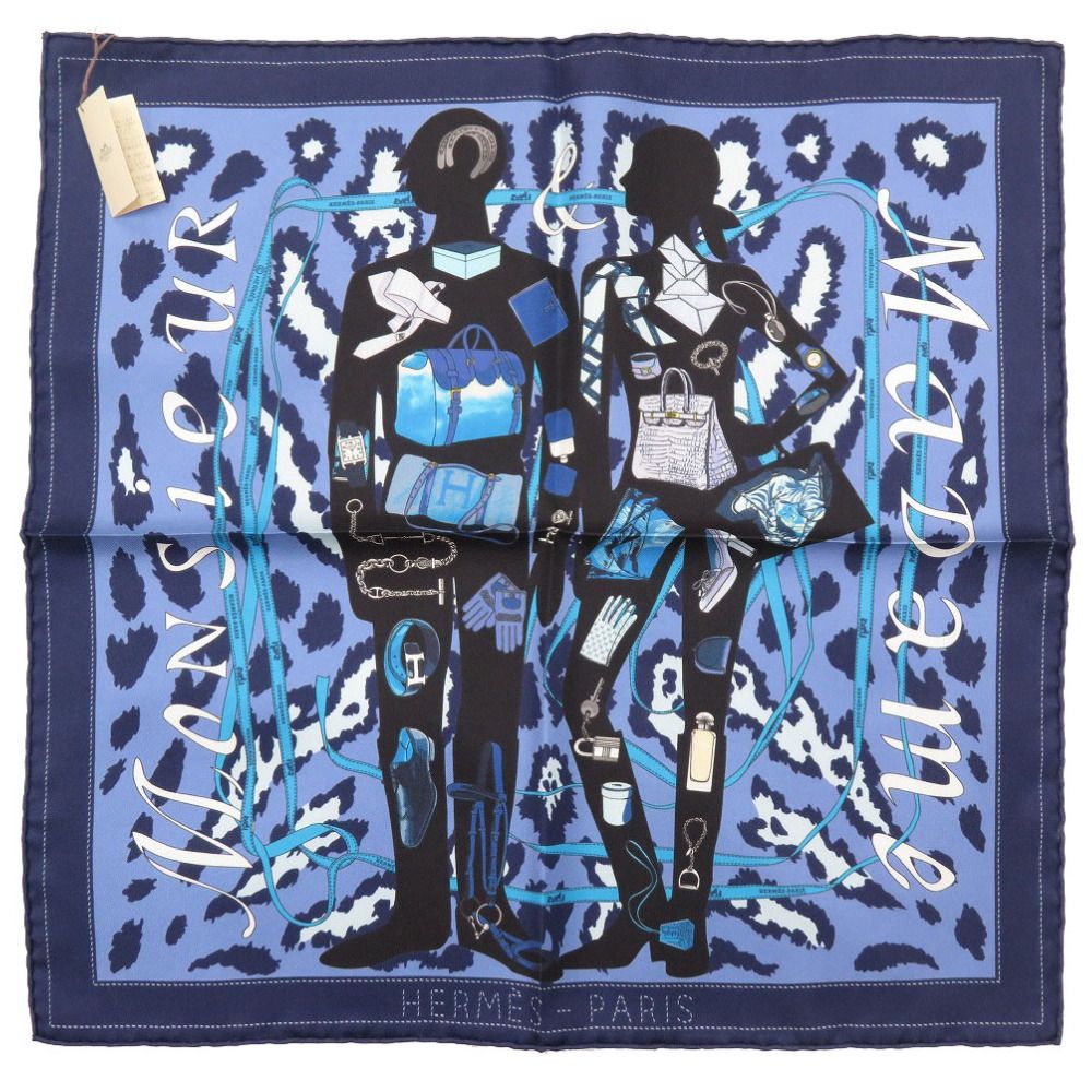美品 エルメス カレ40 MONSIEUR ET MADAME ムッシュ＆マダム シルク ブルー スカーフ 青 0217 HERMES - メルカリ