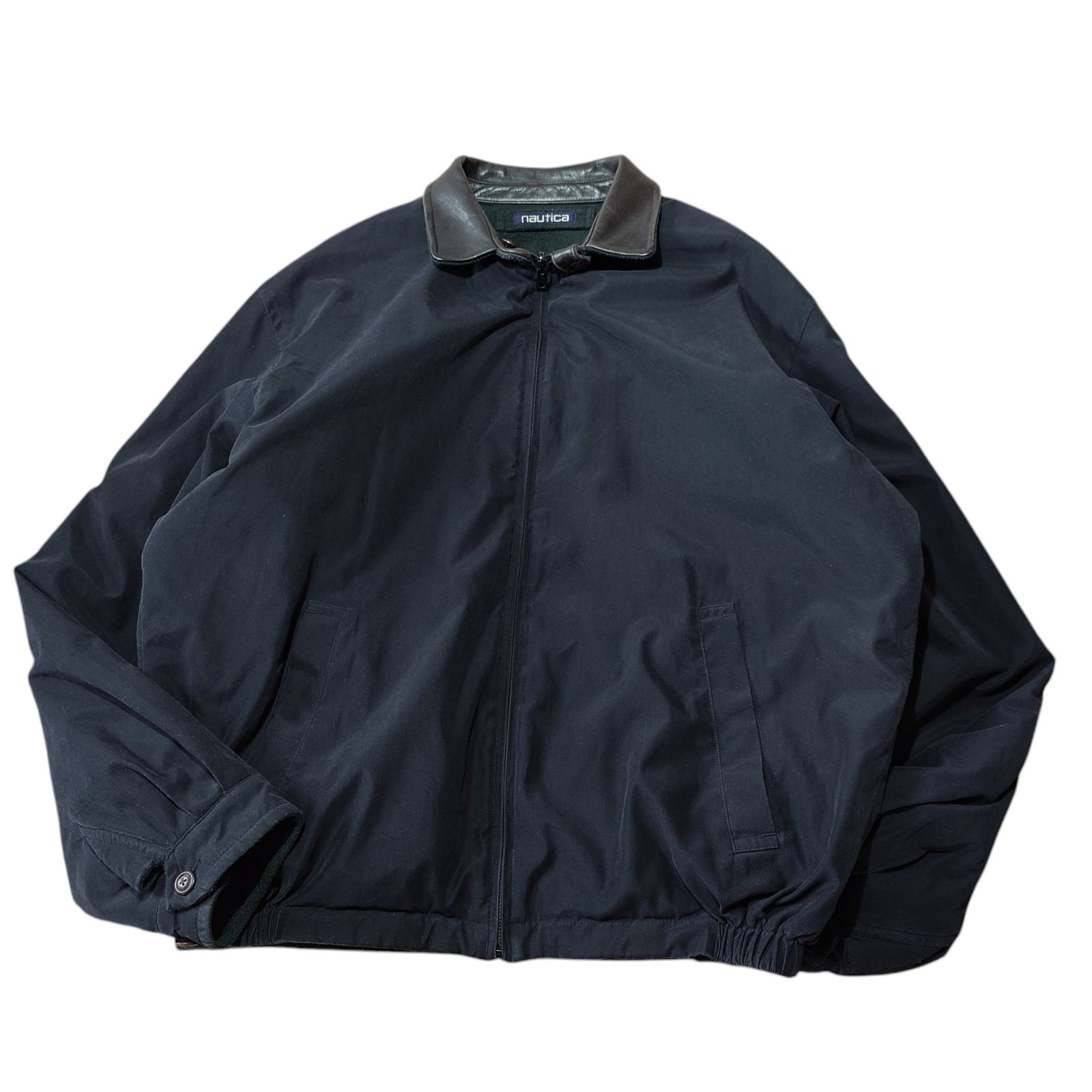 90s】NAUTICA ドリズラージャケット リバーシブル レザー襟 黒 緑 