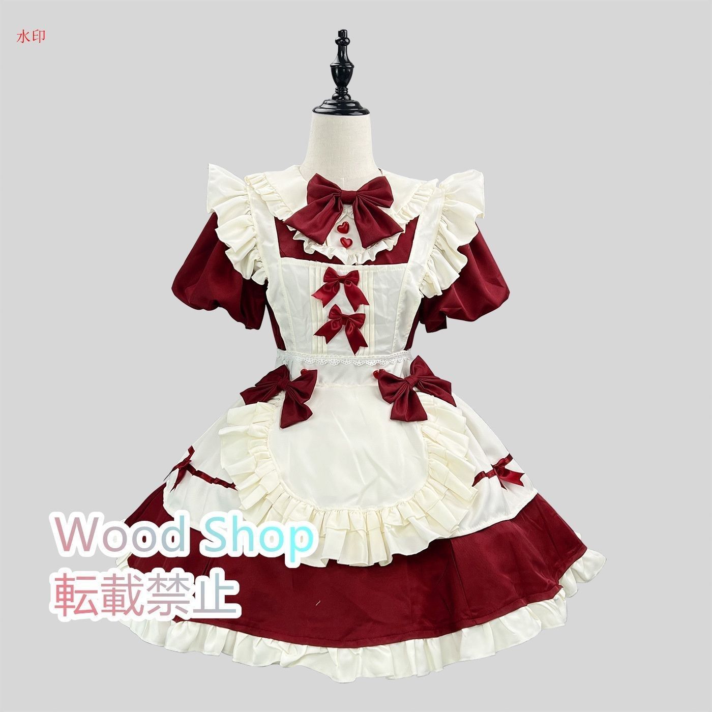 カワイイメイド服 コスプレ ロリータ ハロウィン コスプレ衣装 コスチューム ゴスロリ ドレス ワンピース 仮装 レディース クリスマス イベント 男の娘 撮影 ピンク メイドカフェ メイド喫茶 ワインレッド ショートスカート おすすめ 豪華7点セット