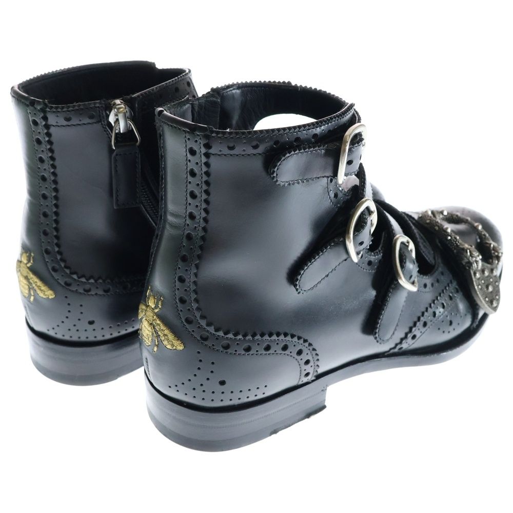 GUCCI グッチ ブローグレザーシューズ デュオニソス BEE刺繍 ブラック シルバー金具 483960