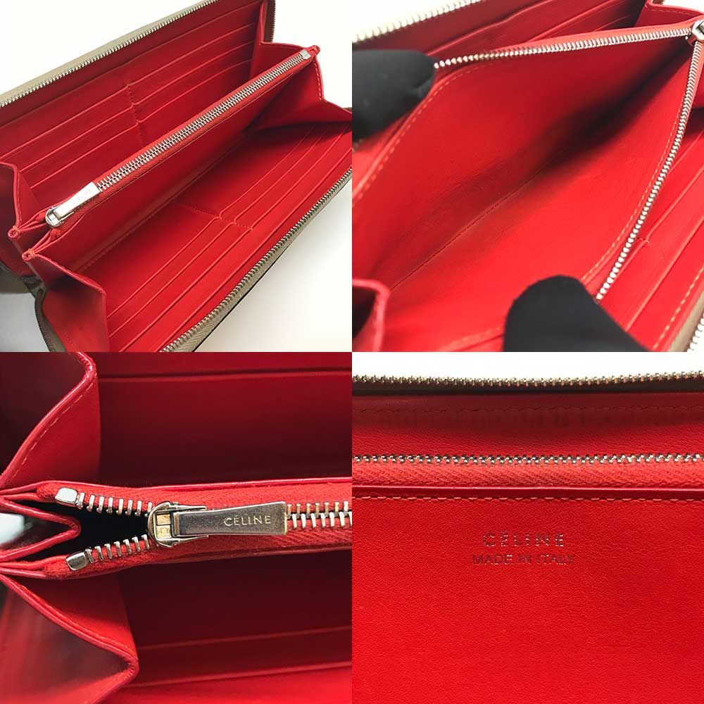 セリーヌ ラウンドファスナー 長財布 ベージュ レザー U-CE-0177  中古 CELINE - セリーヌ ラウンドファスナー 長財布 ベージュ レザー U-CE