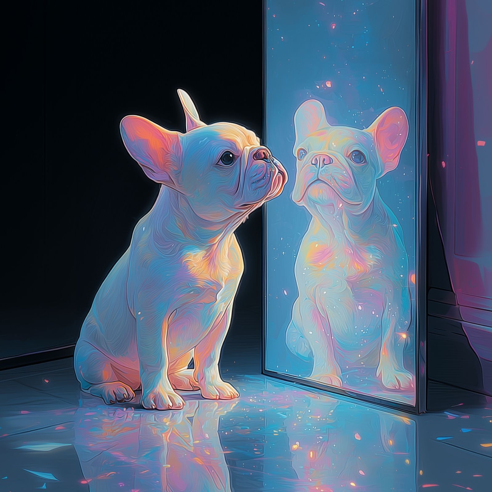 名入れOK リフレクション - フレンチブルドッグ フレブル犬 No.3 アートポスター ペットロス うちの子記念日 北欧 ナチュラル モダンインテリア